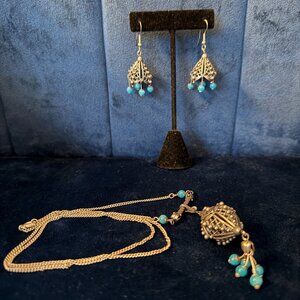 Silver Turquoise Necklace/Earring Set Costume Jewelry Boho Earring/Necklace Set